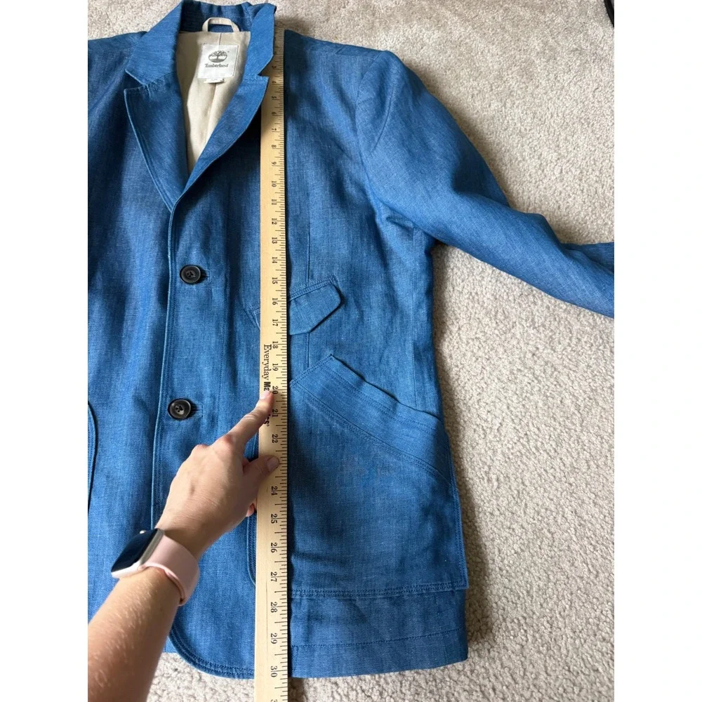 Timberland Men's Blazer Sport Coat Japanese Denim Linen Cotton Blue Large